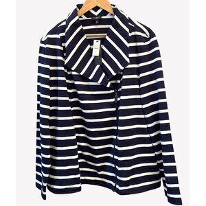 NWT Talbots Plus 3X Navy White Striped Moto Jacket Nautical New England Coastal